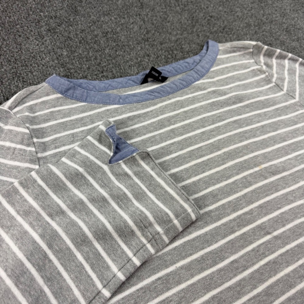 Nautica Top Size XL Gray Striped 3/4 Sleeve Boat Neck Cotton Women's